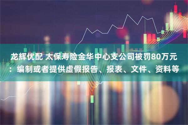 龙辉优配 太保寿险金华中心支公司被罚80万元：编制或者提供虚假报告、报表、文件、资料等